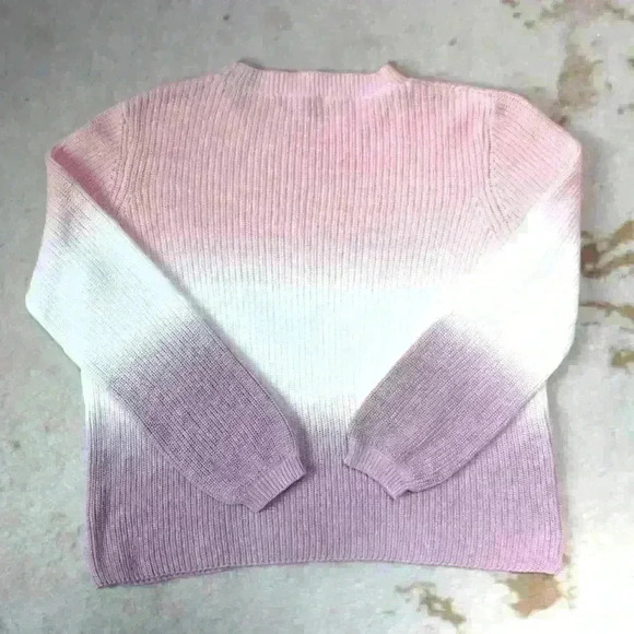 OMBRE Knit 100% Cotton Cropped Pink Purple Pullover Sweater Taper Sleeve Women L - Picture 7 of 7